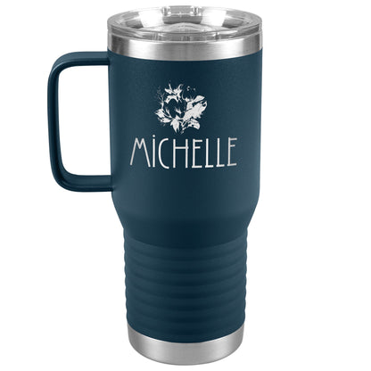 Rose Personalized Insulated Travel Tumbler With Handle-Tumblers-Navy-mysticalcherry