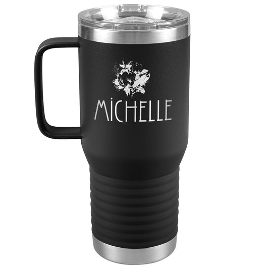 Rose Personalized Insulated Travel Tumbler With Handle-Tumblers-Black-mysticalcherry