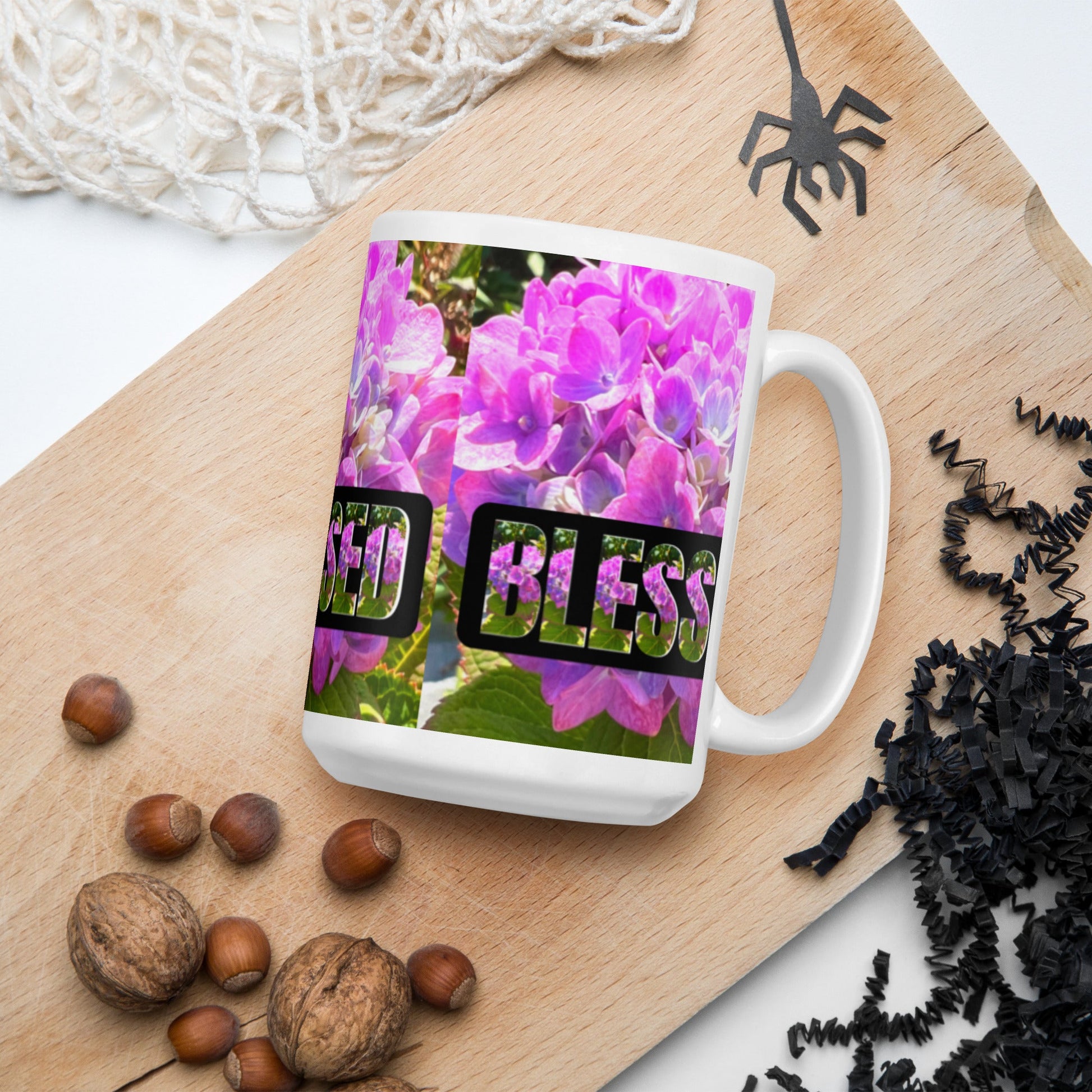 SERENE SIPS: THE FLOWERS BLESSED MUGS COLLECTION-white mug-Hydrangeas-15oz-mysticalcherry