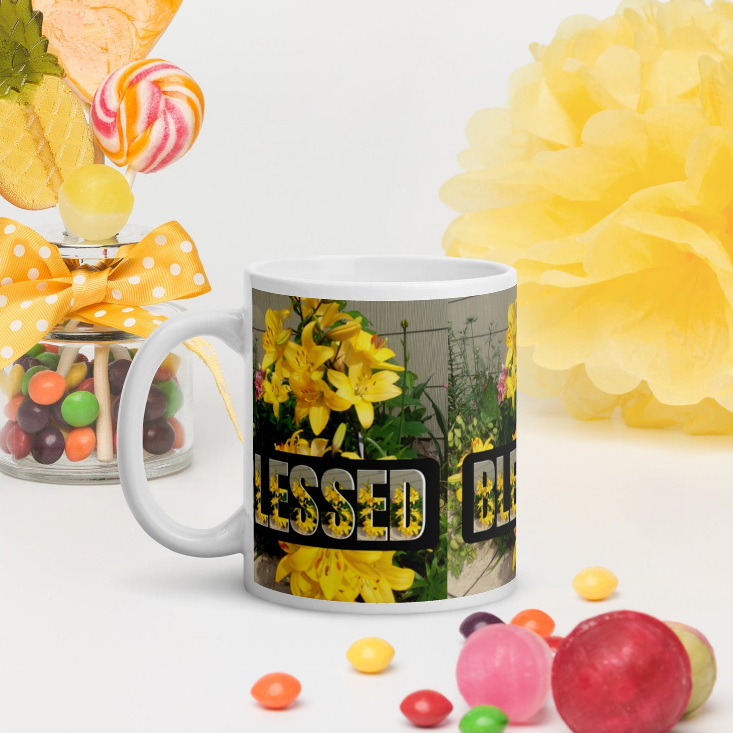 SERENE SIPS: THE FLOWERS BLESSED MUGS COLLECTION-white mug-Yellow Tulips-11oz-mysticalcherry