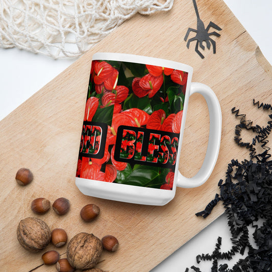 SERENE SIPS: THE FLOWERS BLESSED MUGS COLLECTION-white mug-Anthurium-15oz-mysticalcherry