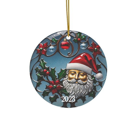 Santa On The Edge Ceramic Ornament-Home Decor-Circle-One Size-mysticalcherry