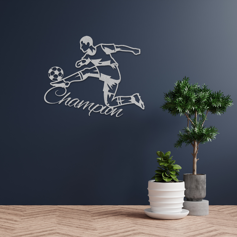 Soccer Champion Metal Wall Art-Wall Art-Silver-12 Inch-mysticalcherry