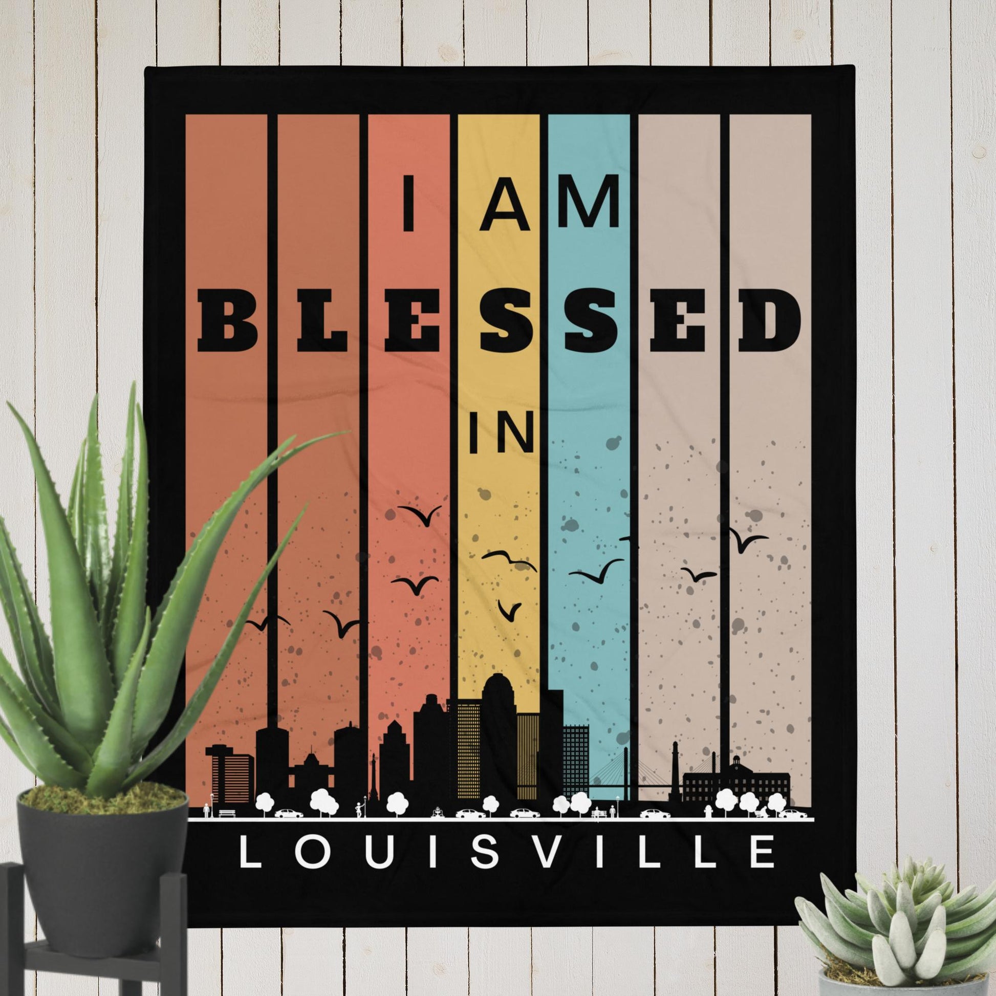 Southeast Retro I AM Blessed City Skylines Throw Blankets-THROW BLANKET-50″×60″-Louisville-mysticalcherry