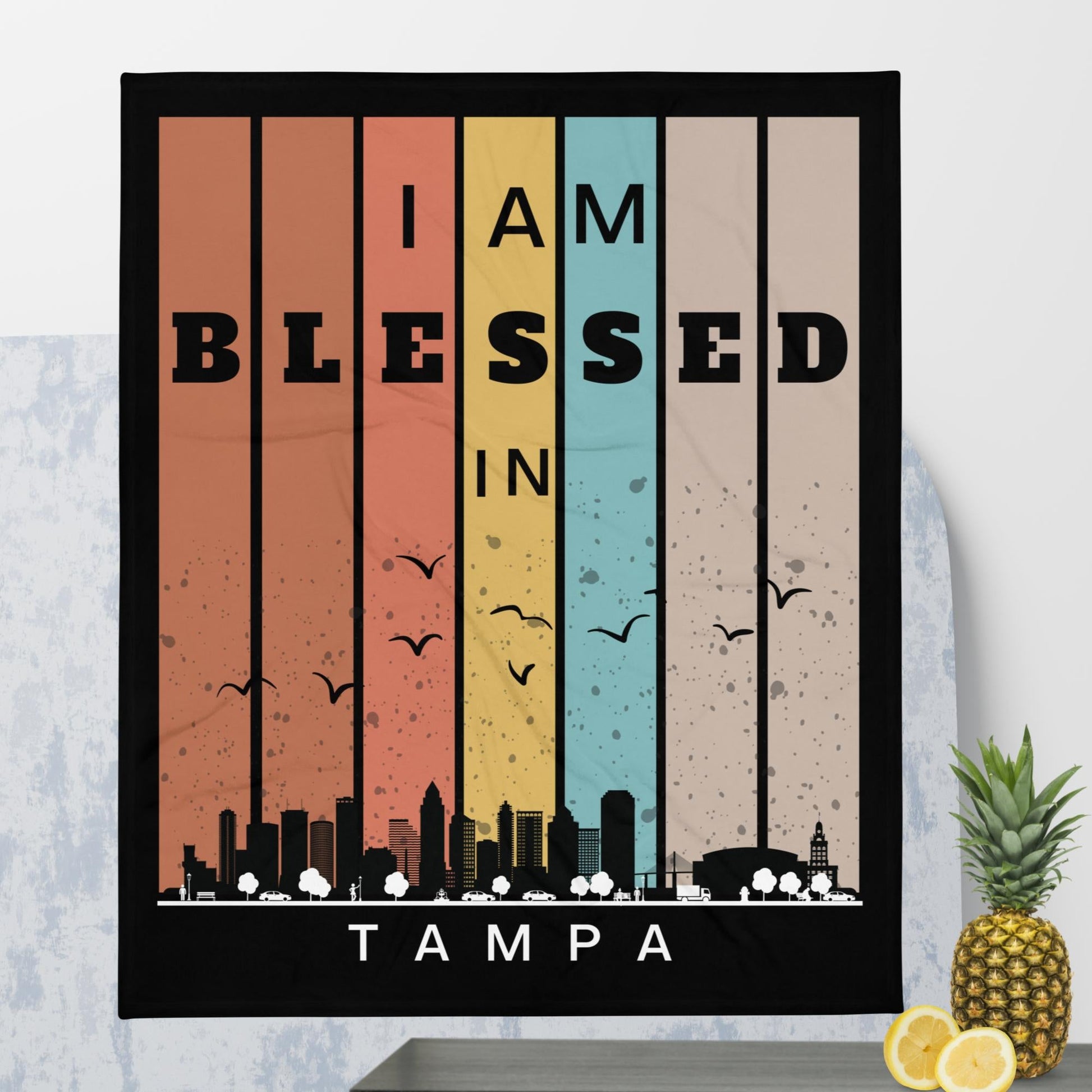Southeast Retro I AM Blessed City Skylines Throw Blankets-THROW BLANKET-50″×60″-Tampa-mysticalcherry