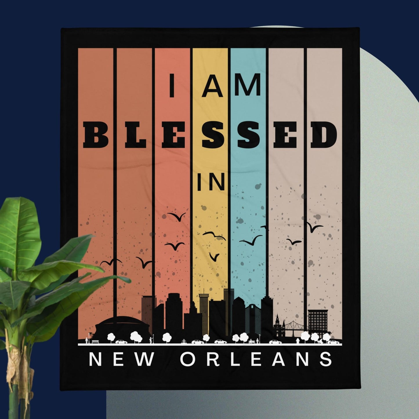 Southeast Retro I AM Blessed City Skylines Throw Blankets-THROW BLANKET-50″×60″-New Orleans-mysticalcherry