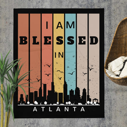Southeast Retro I AM Blessed City Skylines Throw Blankets-THROW BLANKET-50″×60″-Atlanta-mysticalcherry