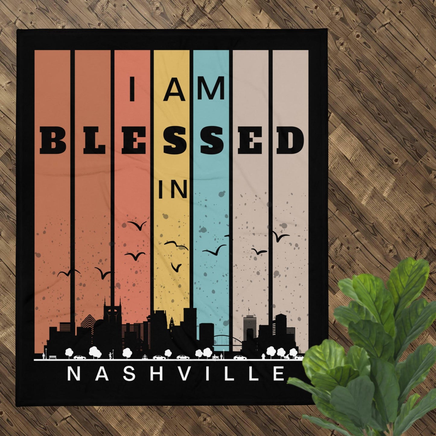 Southeast Retro I AM Blessed City Skylines Throw Blankets-THROW BLANKET-50″×60″-Nashville-mysticalcherry