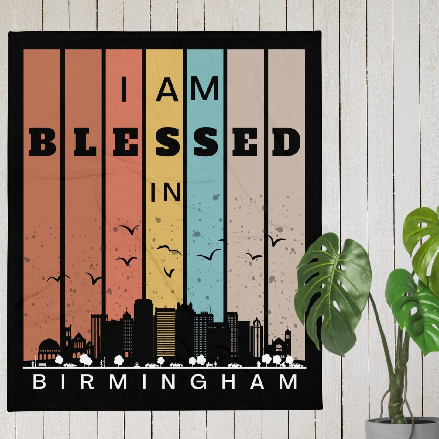 Southeast Retro I AM Blessed City Skylines Throw Blankets-THROW BLANKET-50″×60″-Birmingham-mysticalcherry