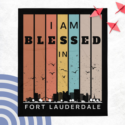 Southeast Retro I AM Blessed City Skylines Throw Blankets-THROW BLANKET-50″×60″-Fort Lauderdale-mysticalcherry