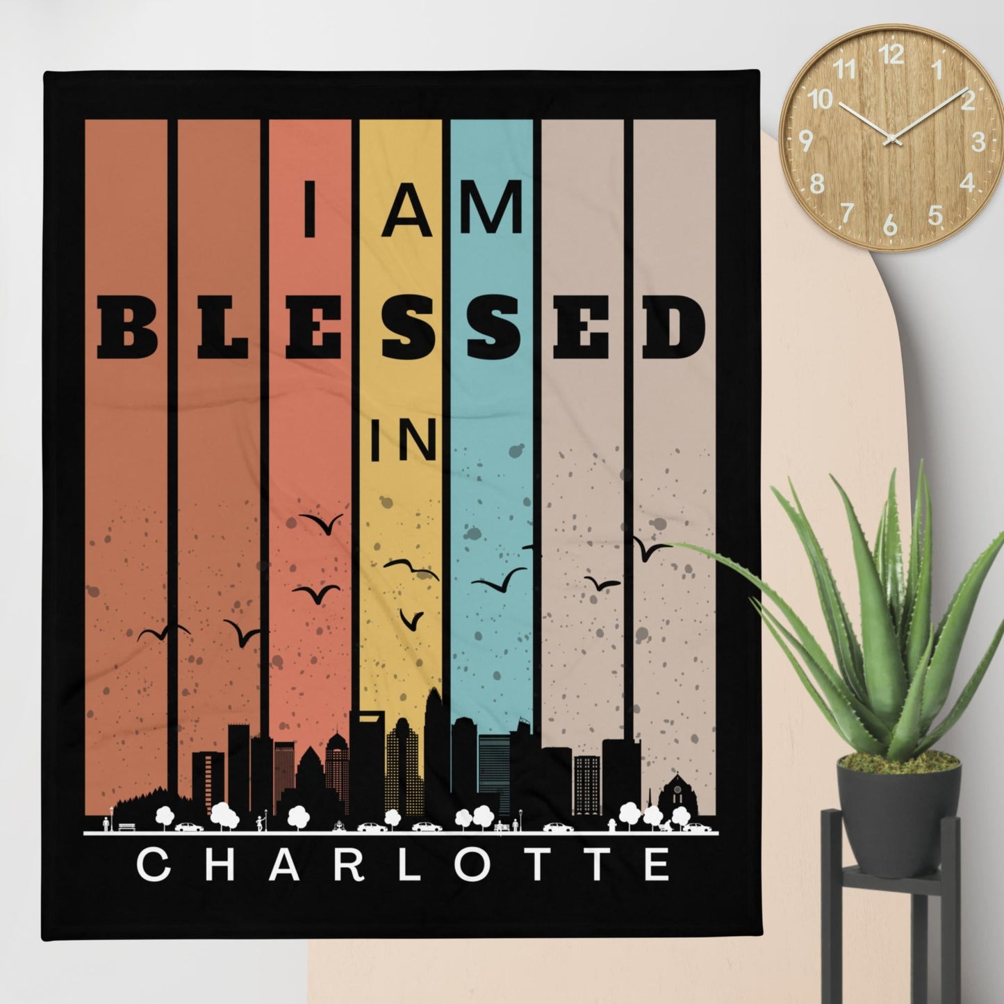 Southeast Retro I AM Blessed City Skylines Throw Blankets-THROW BLANKET-50″×60″-Charlotte-mysticalcherry