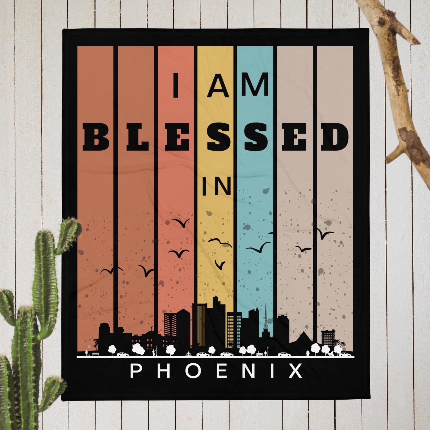 Southwest Retro I AM Blessed City Skylines Throw Blankets-THROW BLANKET-50″×60″-Phoenix-mysticalcherry