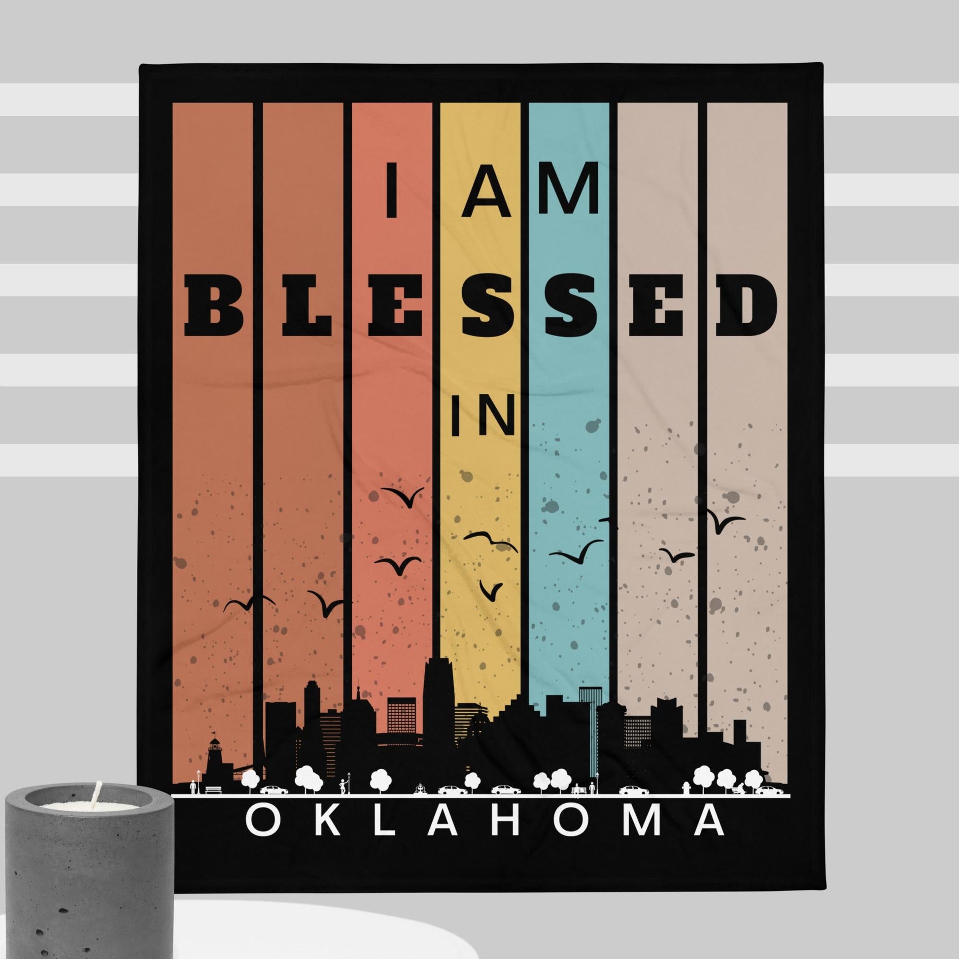 Southwest Retro I AM Blessed City Skylines Throw Blankets-THROW BLANKET-50″×60″-Oklahoma-mysticalcherry