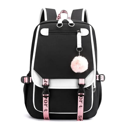 USB Port Canvas Backpack-backpack-Black-mysticalcherry