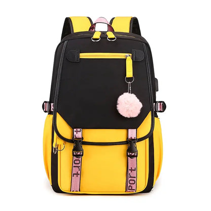 USB Port Canvas Backpack-backpack-Yellow-mysticalcherry