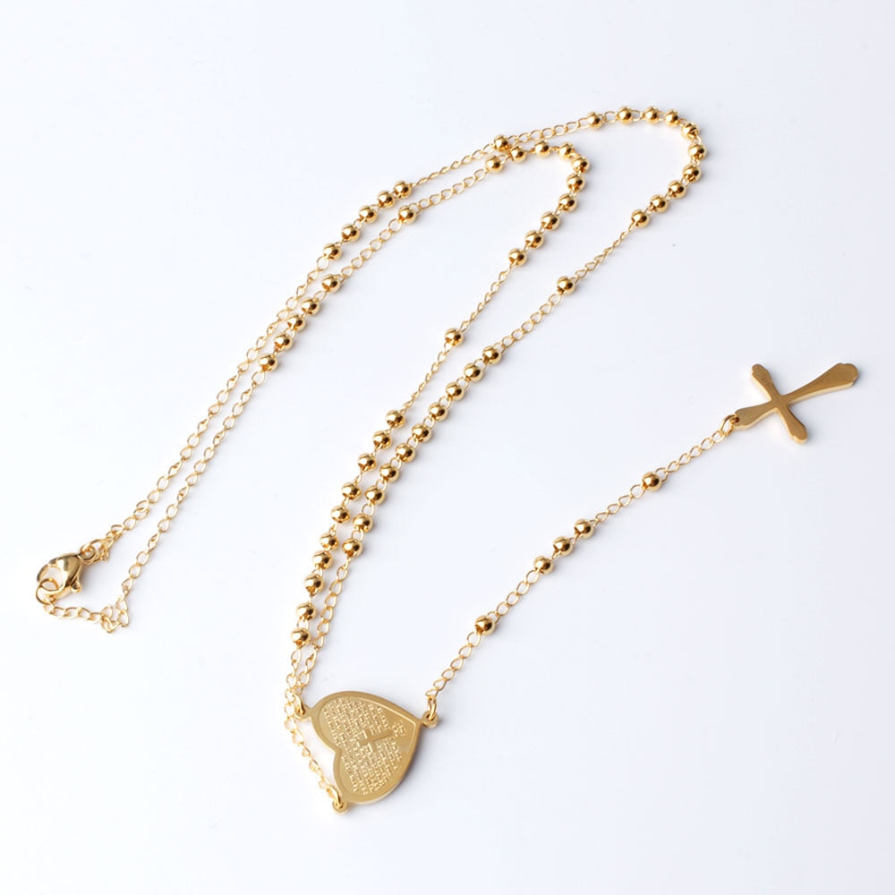 Virgin Mary Heart Rosary Necklace-necklace-mysticalcherry