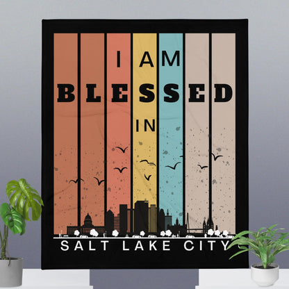 West Retro I AM Blessed City Skylines Throw Blankets-THROW BLANKET-50″×60″-Salt Lake City-mysticalcherry