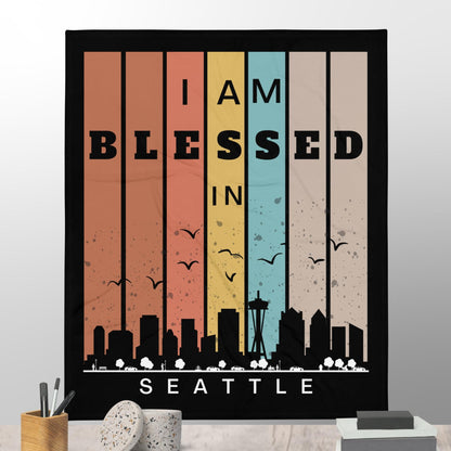 West Retro I AM Blessed City Skylines Throw Blankets-THROW BLANKET-50″×60″-Seattle-mysticalcherry
