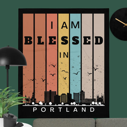 West Retro I AM Blessed City Skylines Throw Blankets-THROW BLANKET-50″×60″-Portland-mysticalcherry