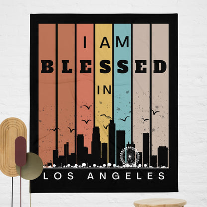 West Retro I AM Blessed City Skylines Throw Blankets-THROW BLANKET-50″×60″-Los Angeles-mysticalcherry