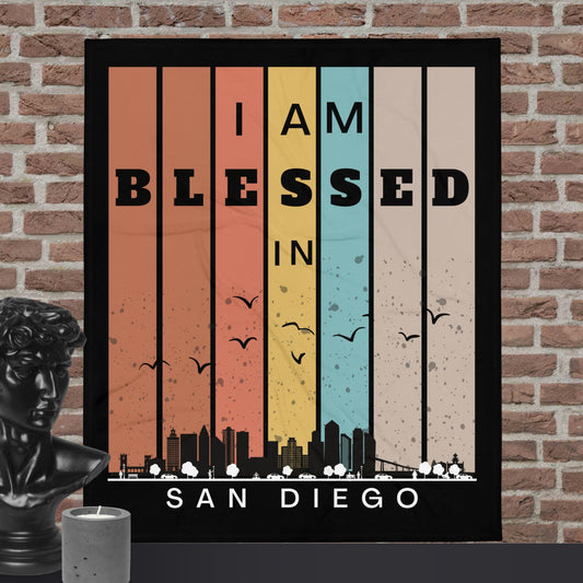 West Retro I AM Blessed City Skylines Throw Blankets-THROW BLANKET-50″×60″-San Diego-mysticalcherry