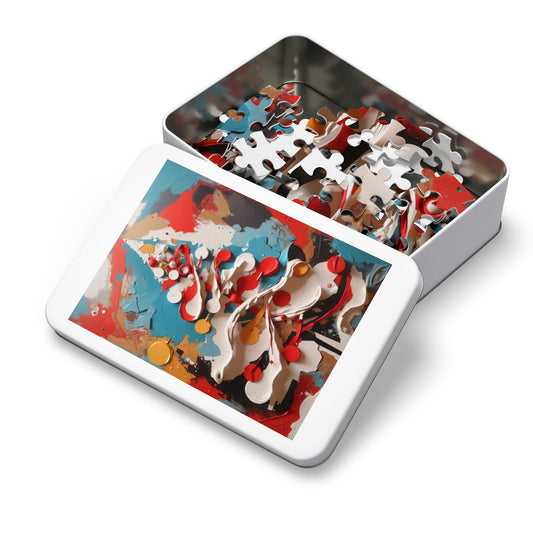 Whimsical Yuletide Abstract Christmas Tree Jigsaw Puzzle With Gift Metal Box-Puzzle-mysticalcherry