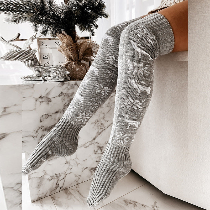 Winter Christmas Long High Socks-socks-Gray-Average Size-mysticalcherry