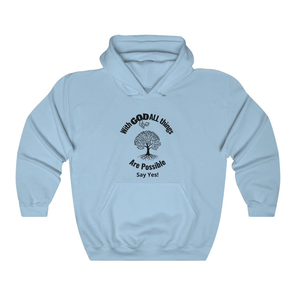 With GOD ALL Things Are Possible...Say Yes! Graphic Hoodie-Hoodie-Light Blue-S-mysticalcherry