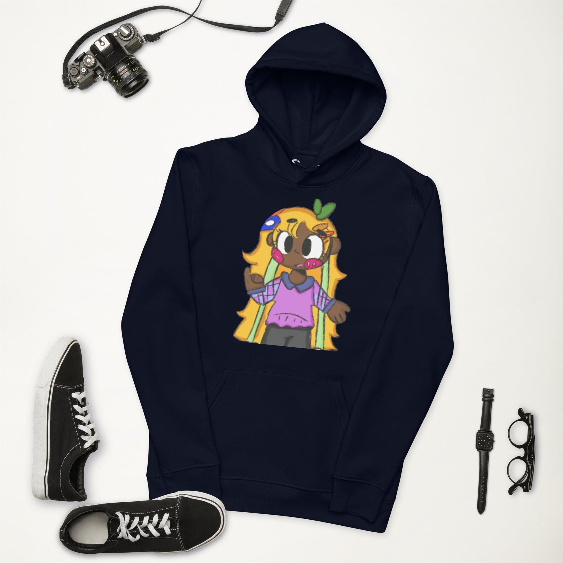 Yellow Hair Girl Essential Eco Hoodie-ECO-FRIENDLY HOODIE-French Navy-S-mysticalcherry