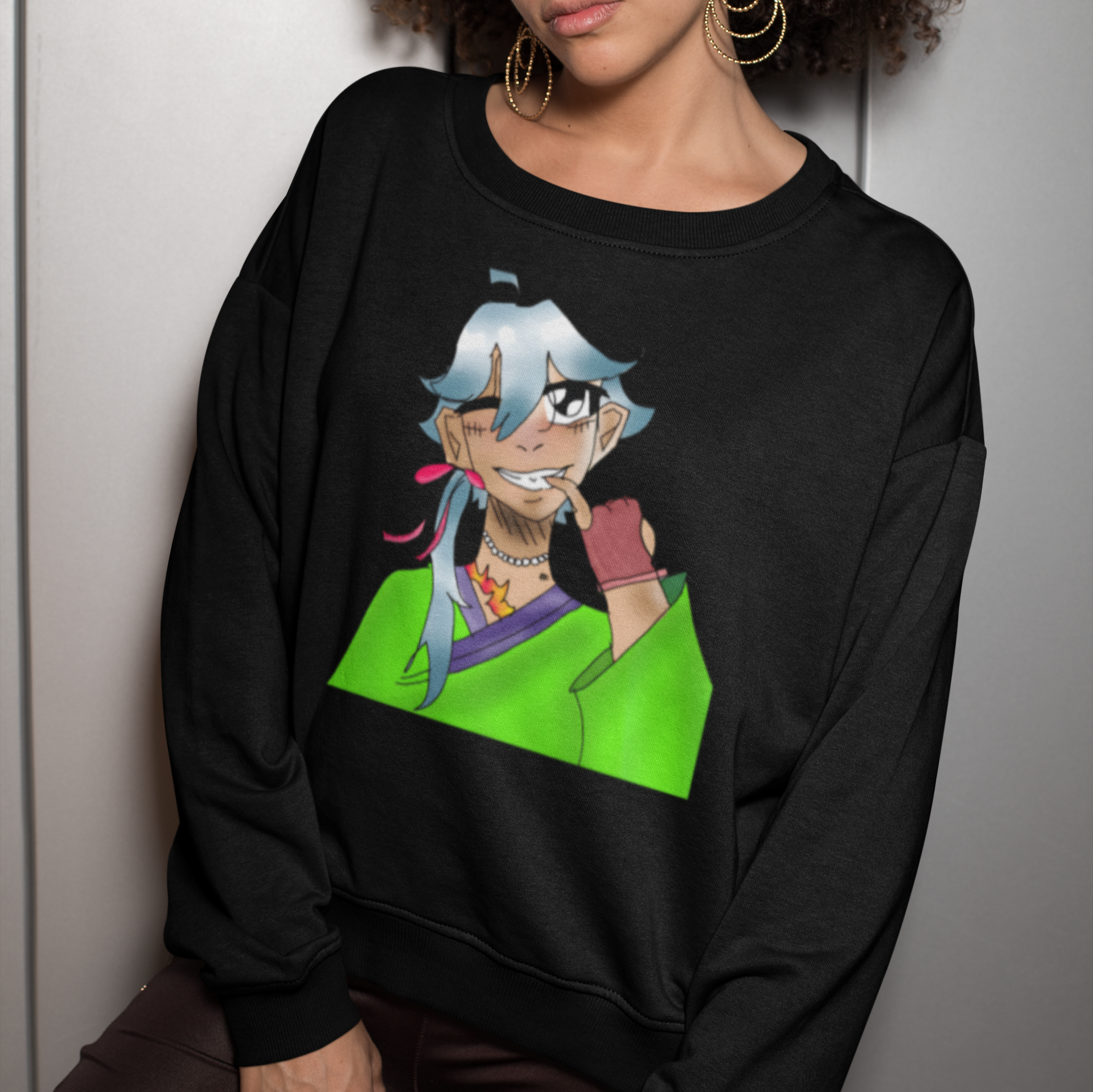 Green Flame Dako Crewneck Sweatshirt-sweatshirt-mysticalcherry