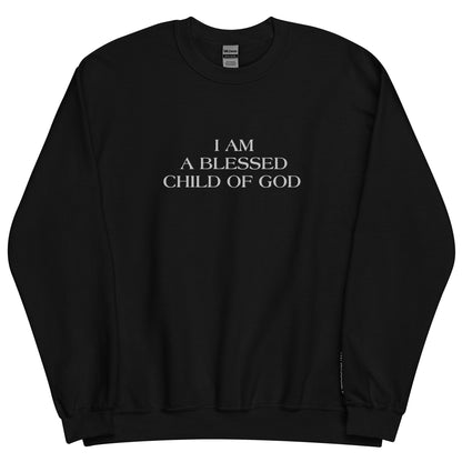 Embroidered I Am A Blessed Child Of God Crewneck Sweatshirt-crewneck-Black-S-mysticalcherry