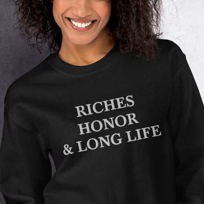 Embroidered Riches Honor & Long Life Crewneck Sweatshirt-clothes- sweater-mysticalcherry