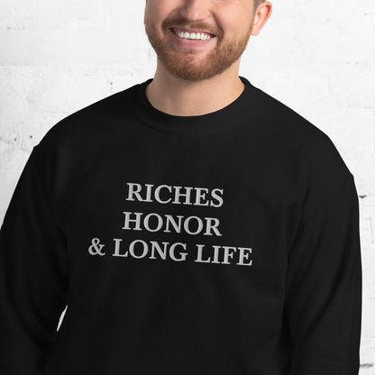 Embroidered Riches Honor & Long Life Crewneck Sweatshirt-clothes- sweater-mysticalcherry