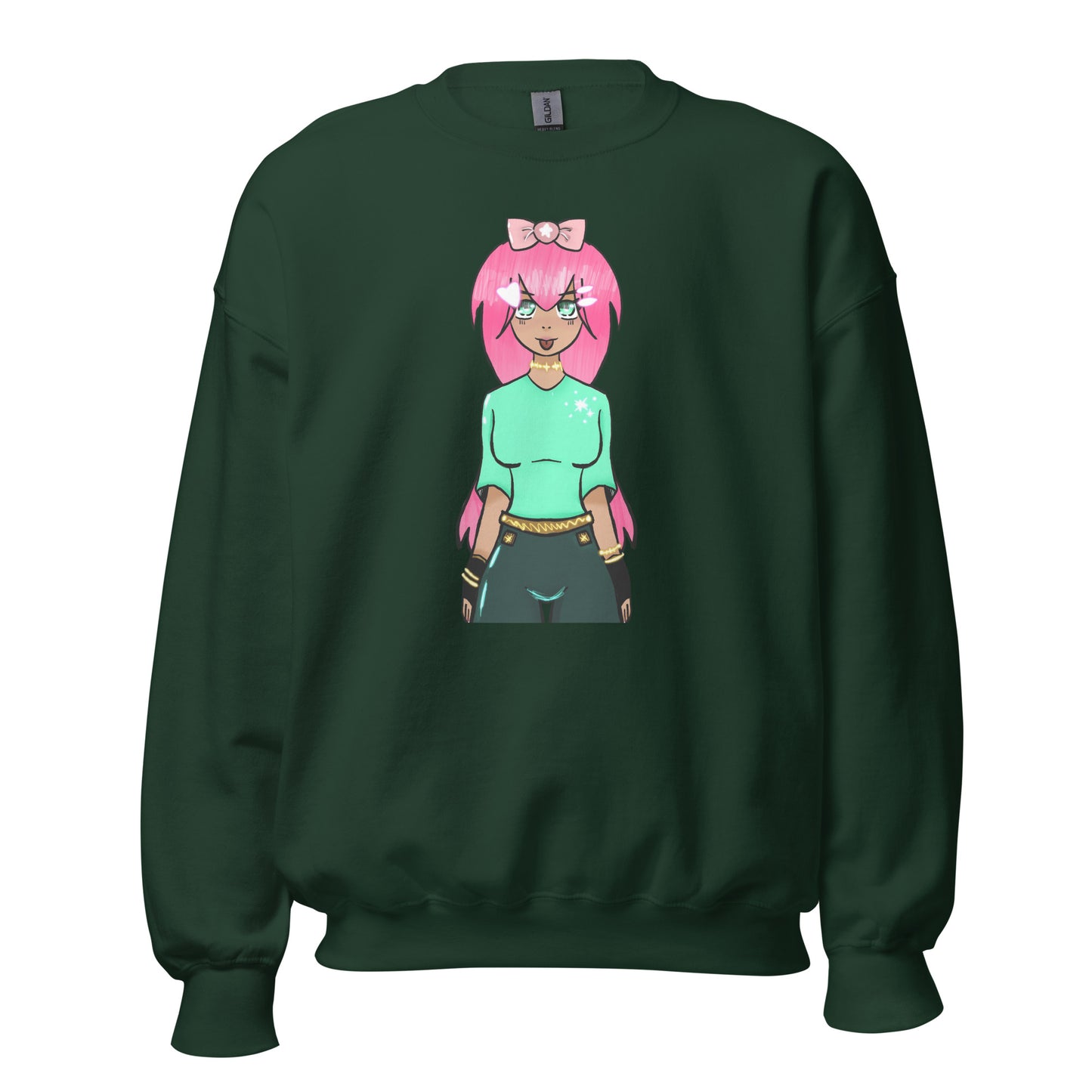 Bubble Gum Girl Crewneck Sweatshirt-sweatshirt-Forest Green-S-mysticalcherry