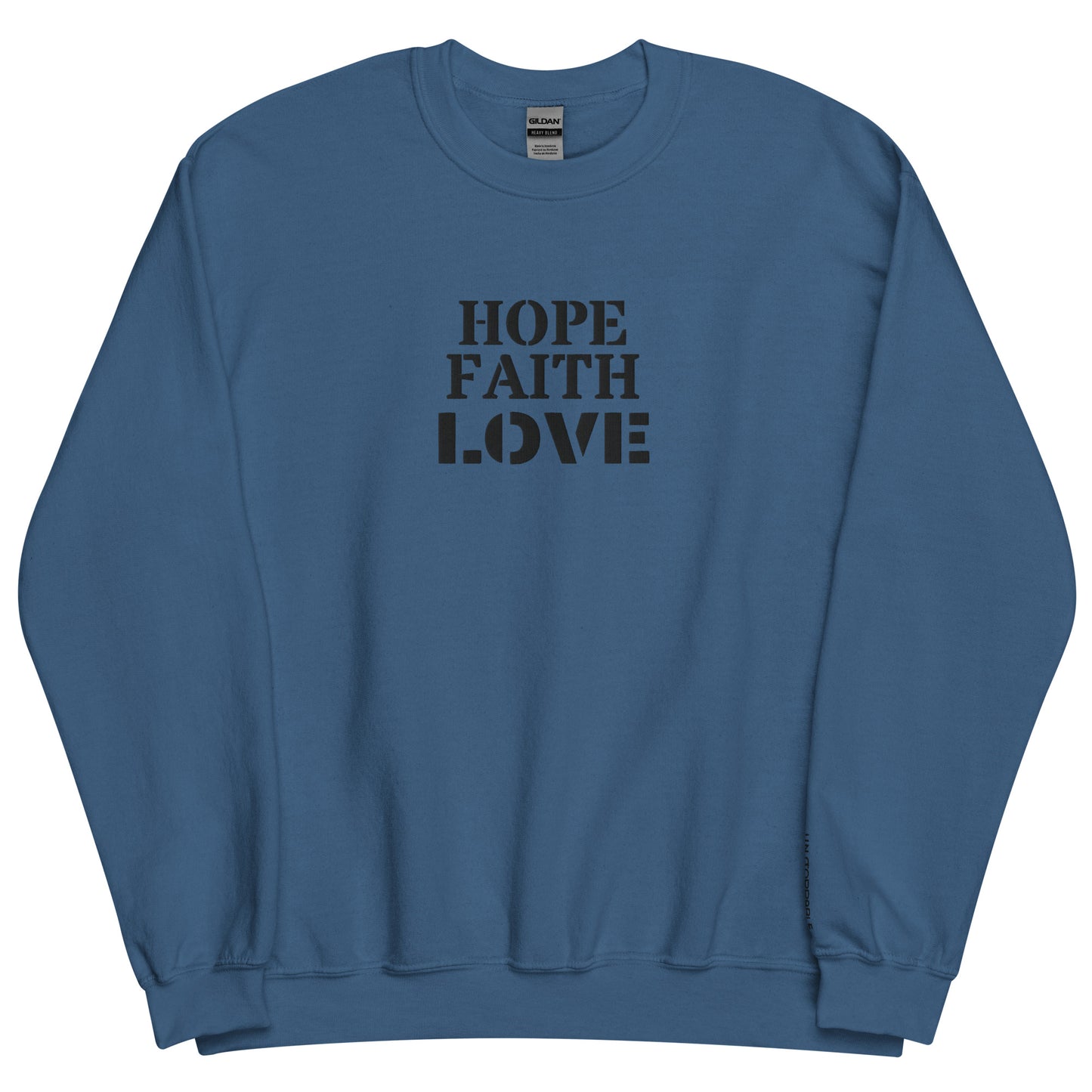 Embroidered Faith Hope Love Crewneck Sweatshirt-embroidery crewneck-Indigo Blue-S-mysticalcherry