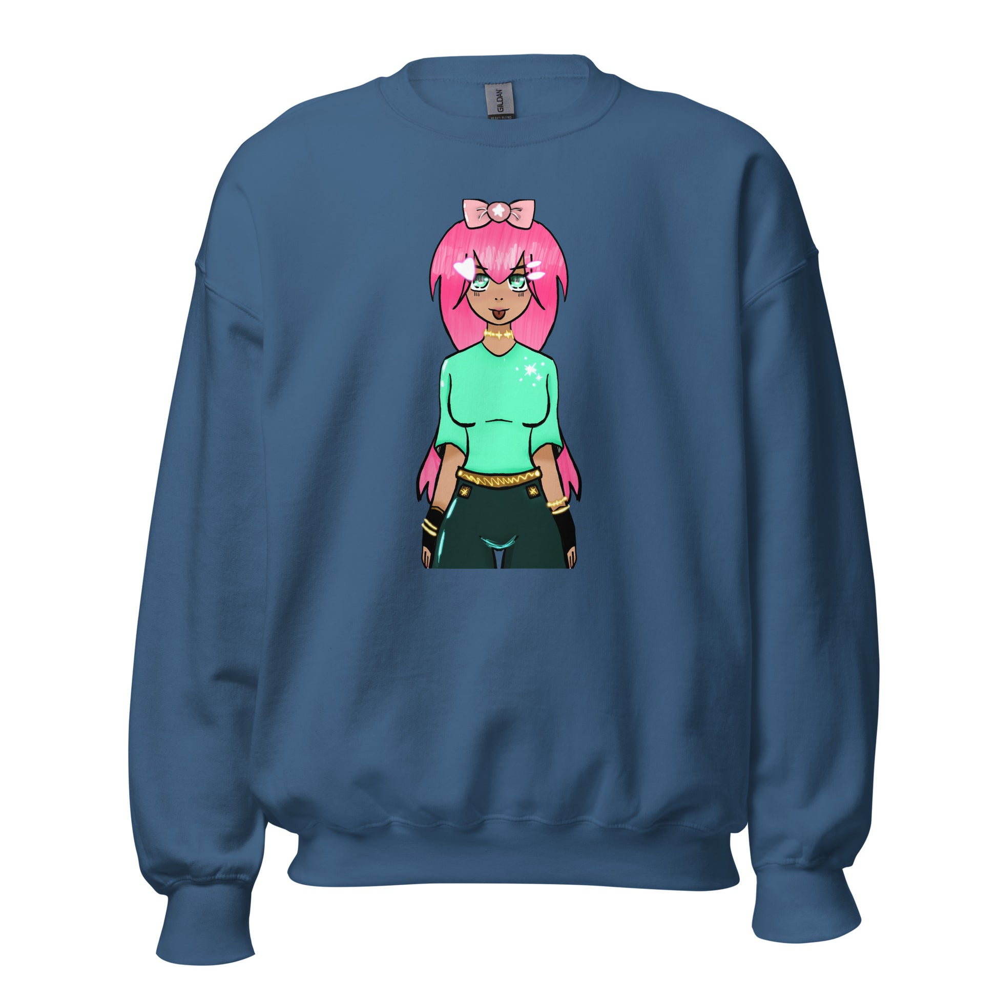 Bubble Gum Girl Crewneck Sweatshirt-sweatshirt-Indigo Blue-S-mysticalcherry