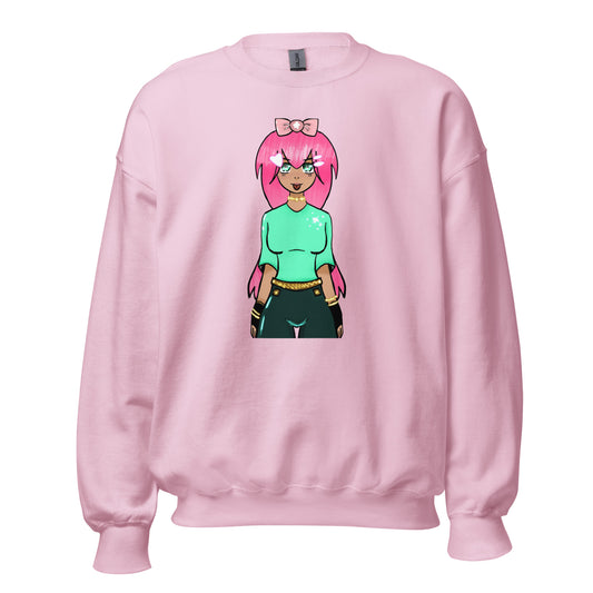 Bubble Gum Girl Crewneck Sweatshirt-sweatshirt-Light Pink-S-mysticalcherry