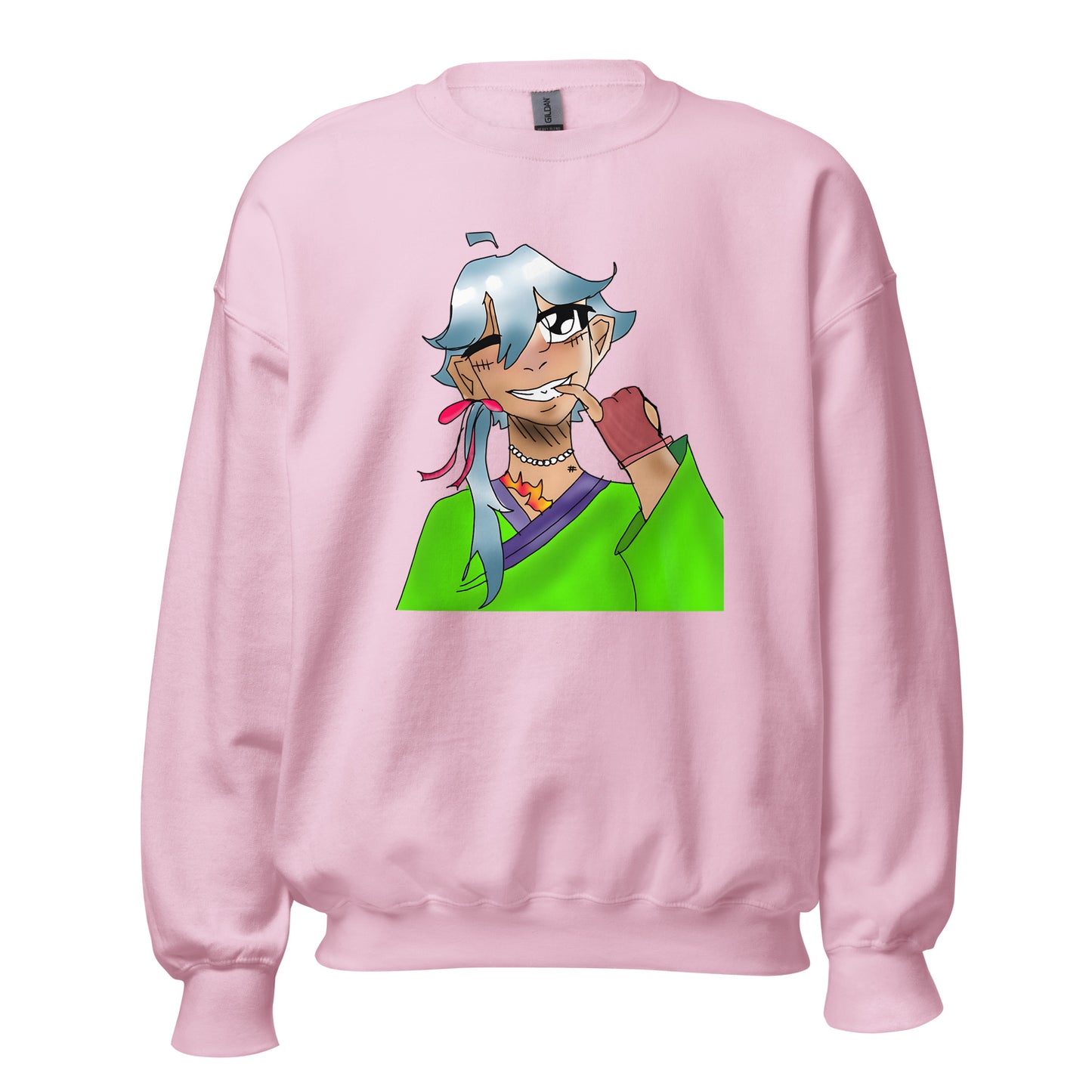 Green Flame Dako Crewneck Sweatshirt-sweatshirt-Light Pink-S-mysticalcherry