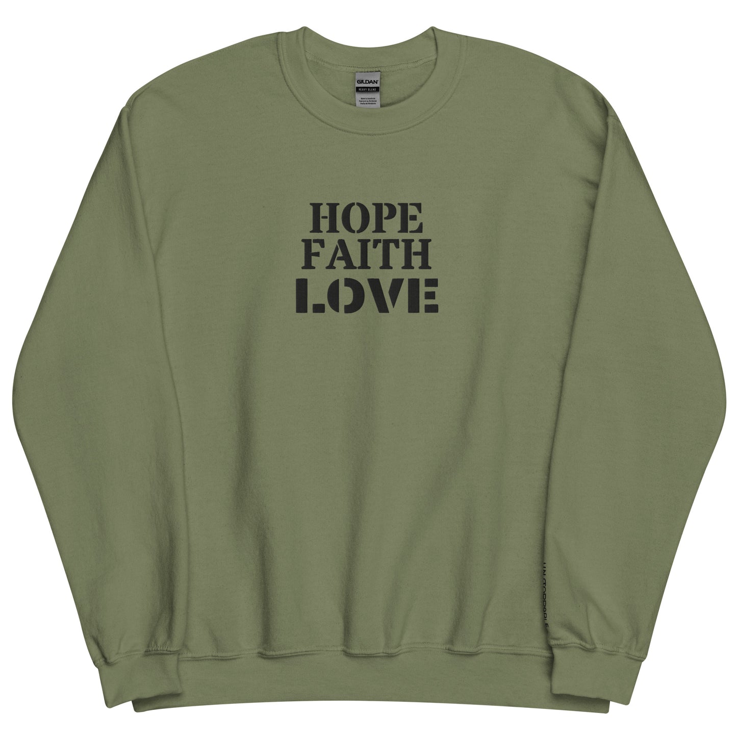Embroidered Faith Hope Love Crewneck Sweatshirt-embroidery crewneck-Military Green-S-mysticalcherry