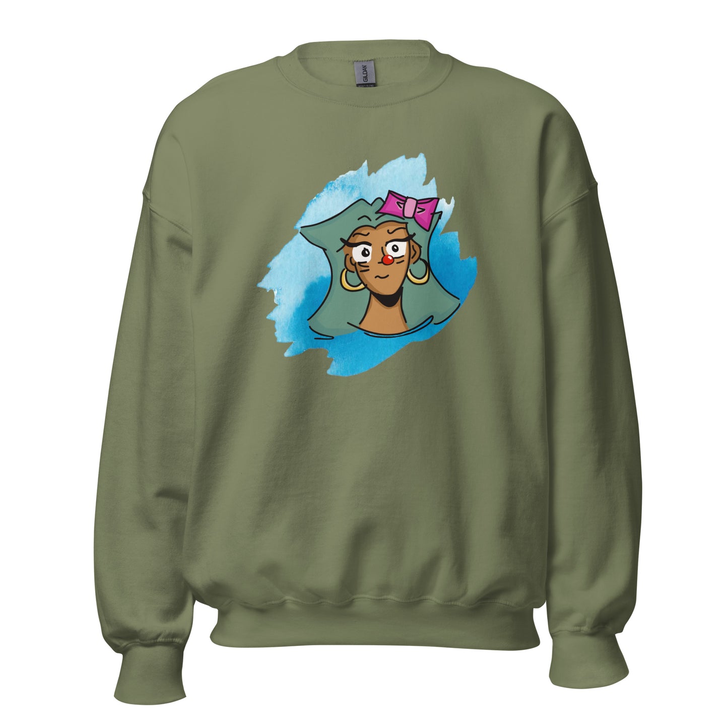 Red Nose Girl Crewneck Sweatshirt-crewneck-Military Green-S-mysticalcherry