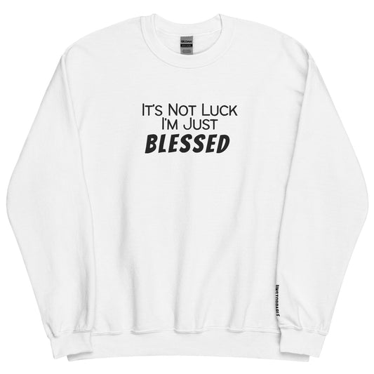 It's Not Luck I'm Just Blessed Embroidery Crewneck Sweatshirt-embroidery crewneck-White-S-mysticalcherry