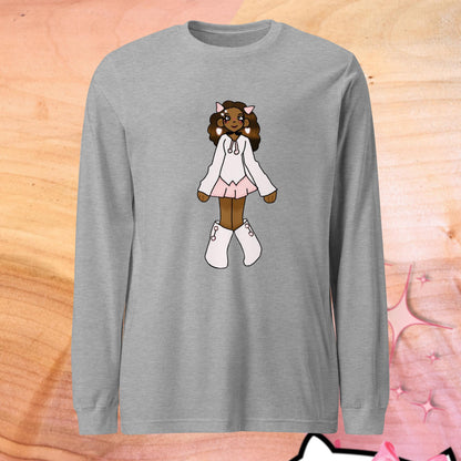 Pretty N Pink Character Long Sleeve Tee-long sleeve shirt-Athletic Heather-XS-mysticalcherry