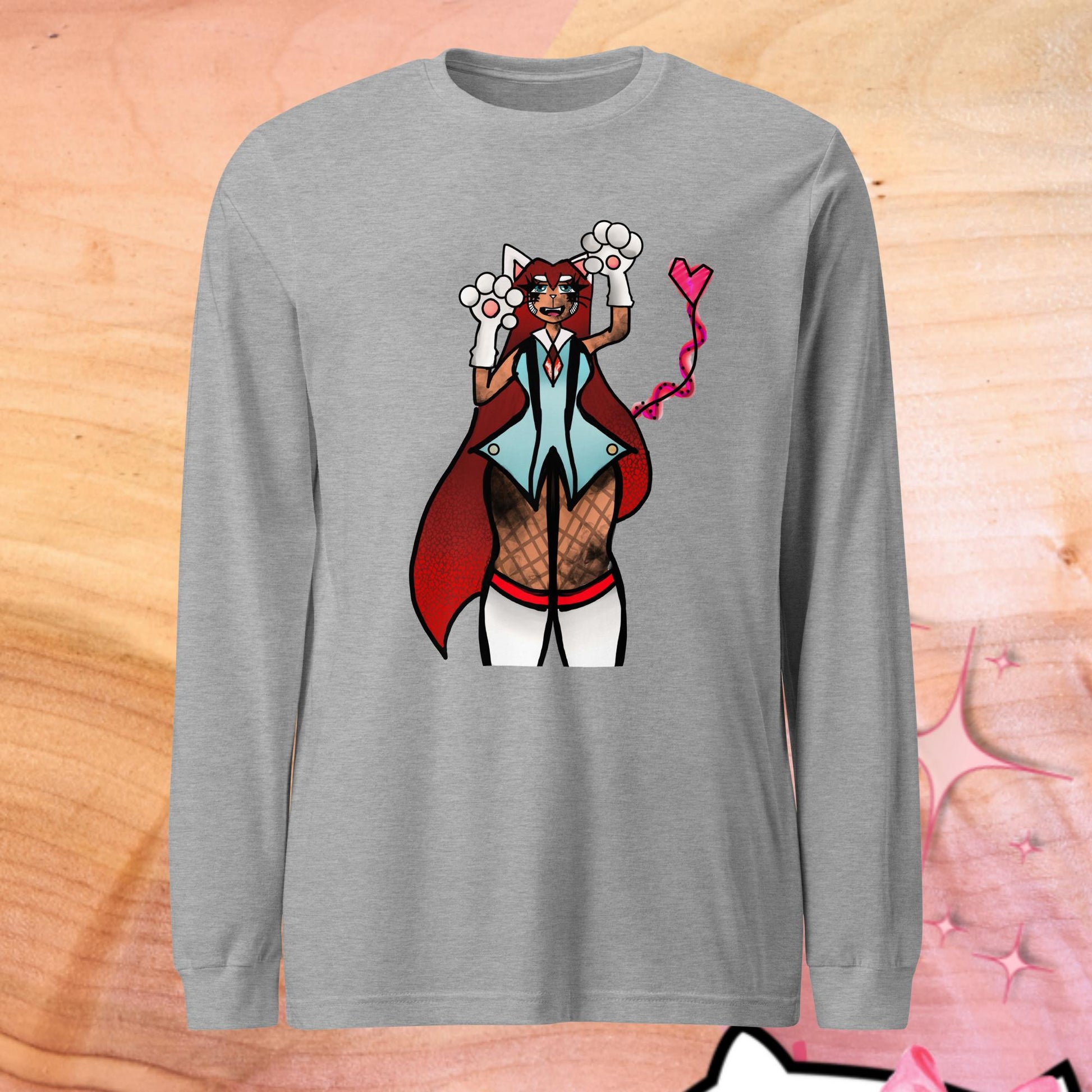 Lizbeth Niko Cat Lady Long Sleeve Tee-long sleeve shirt-Athletic Heather-XS-mysticalcherry