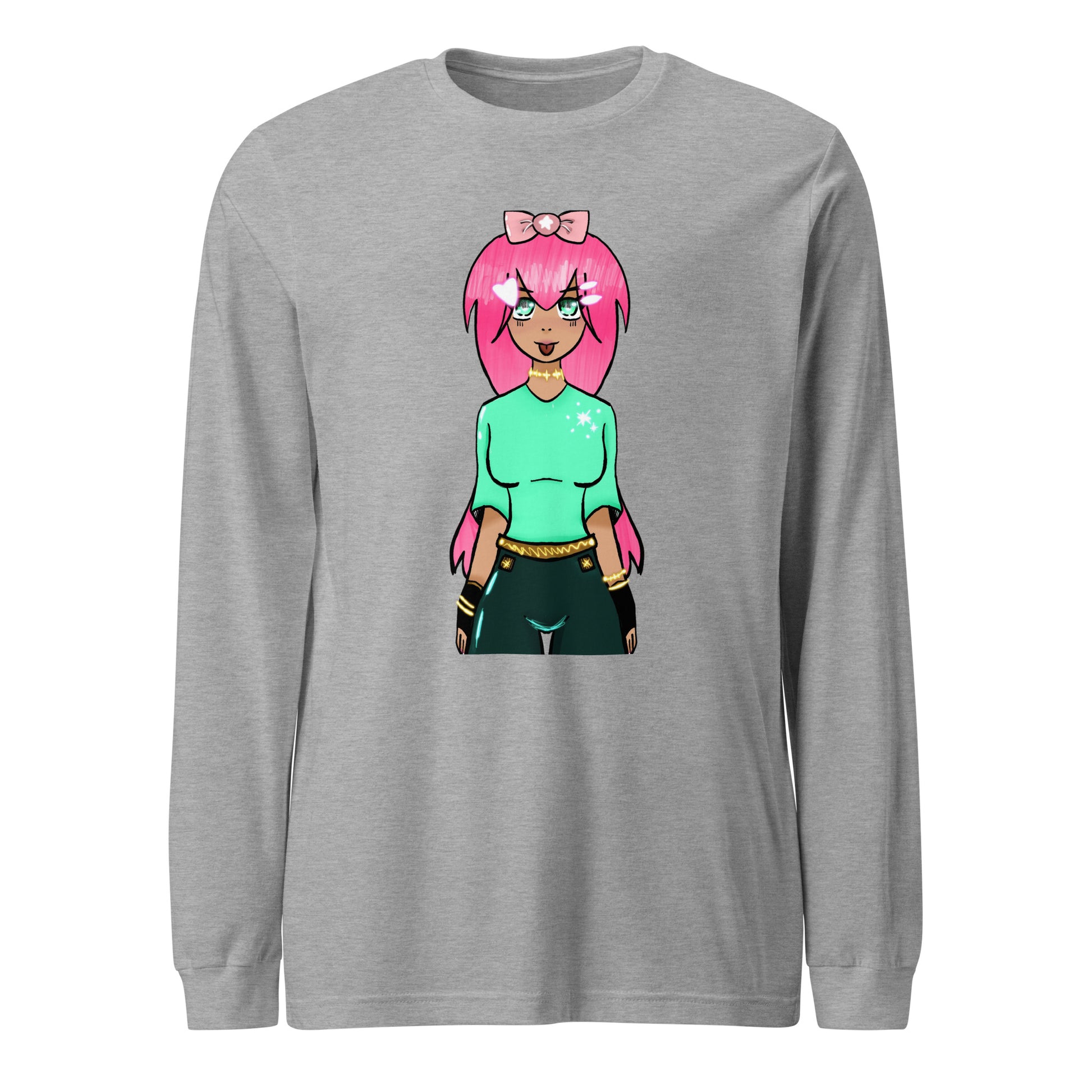 Bubble Gum Girl Long Sleeve Tee-Wearable art t-shirt-Athletic Heather-XS-mysticalcherry