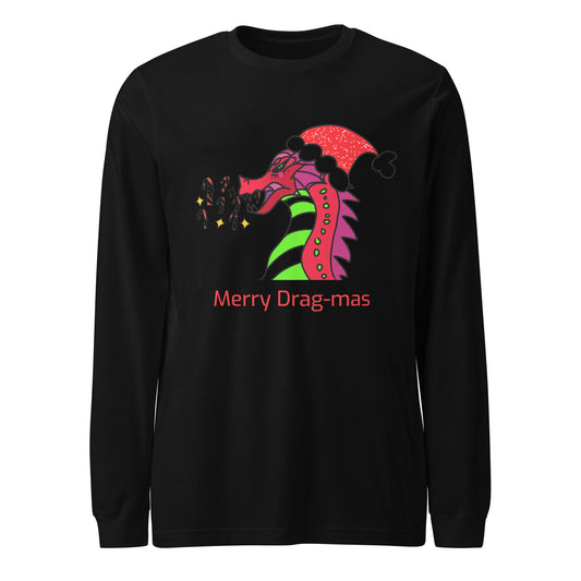 Merry Drag-mas: Candy Cane Blaze, Festive Dragon Long Sleeve Tee-long sleeve shirt-Black-XS-mysticalcherry