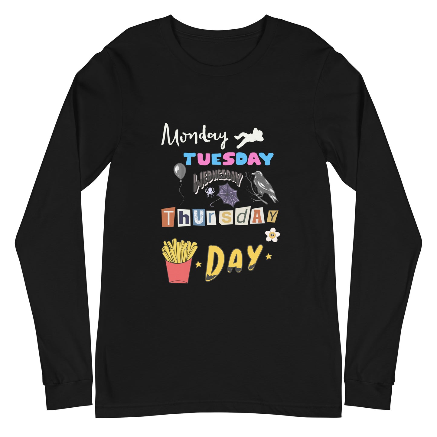 Days of The Week Long Sleeve Tee-long sleeve shirt-Black-XS-mysticalcherry