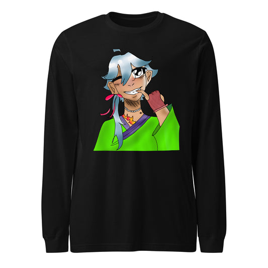 Green Flame Dako Long Sleeve Tee-long sleeve shirt-Black-XS-mysticalcherry