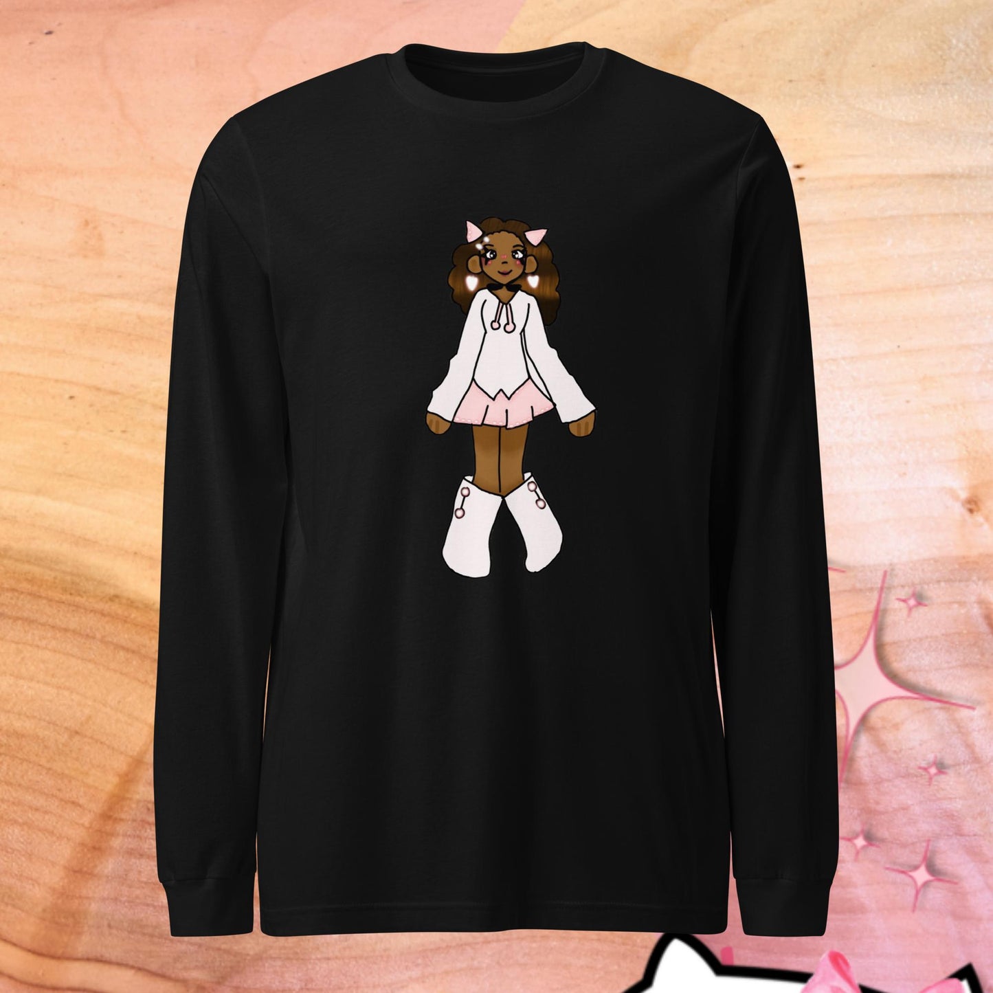 PrettyN Pink Character Long Sleeve Tee-long sleeve shirt-Black-XS-mysticalcherry