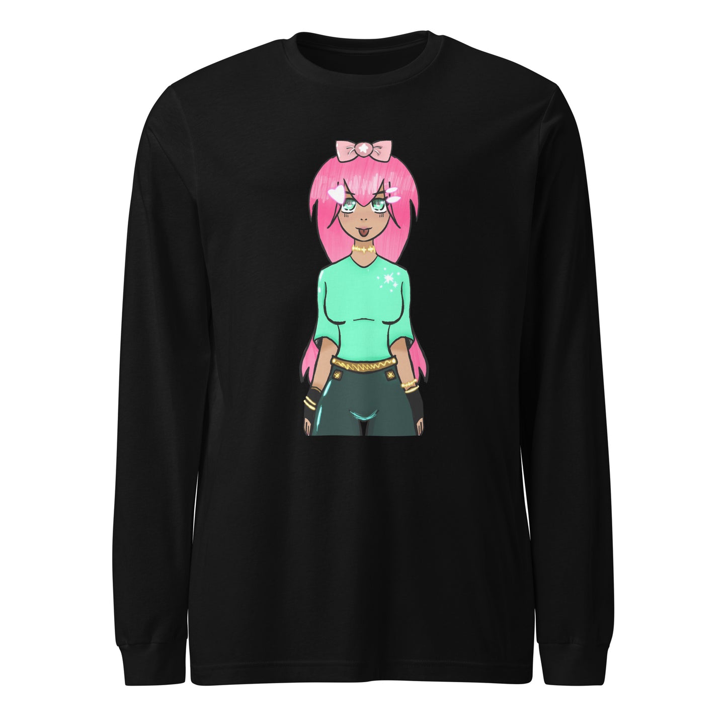 Bubble Gum Girl Long Sleeve Tee-Wearable art t-shirt-Black-XS-mysticalcherry