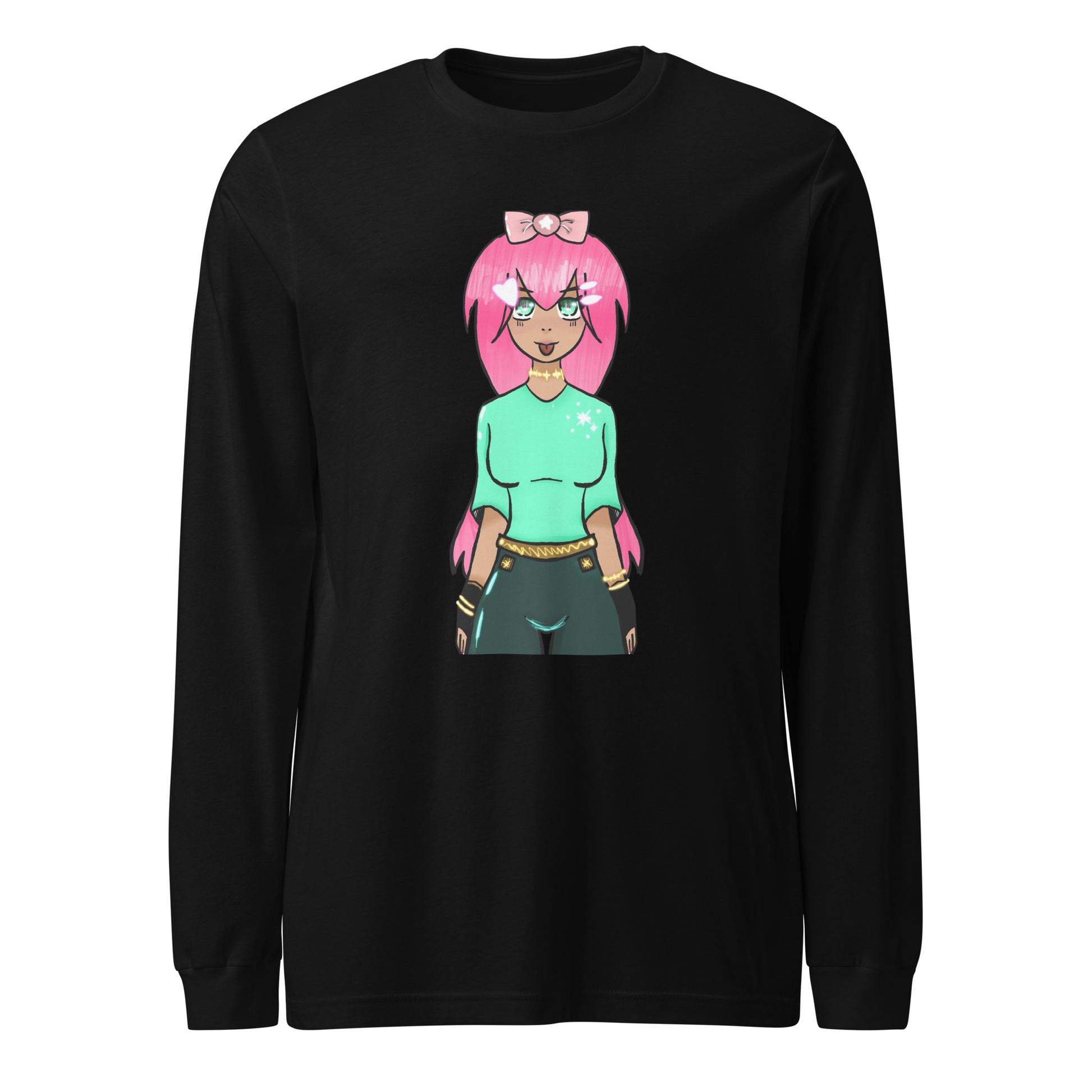 Bubble Gum Girl Long Sleeve Tee-Wearable art t-shirt-Black-XS-mysticalcherry